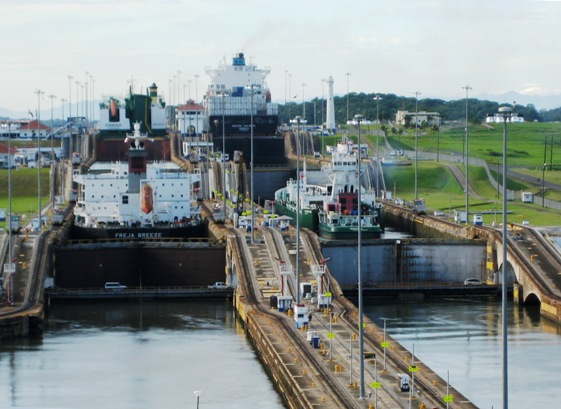 ships in 1st & 3rd chambers of Gatun Locks