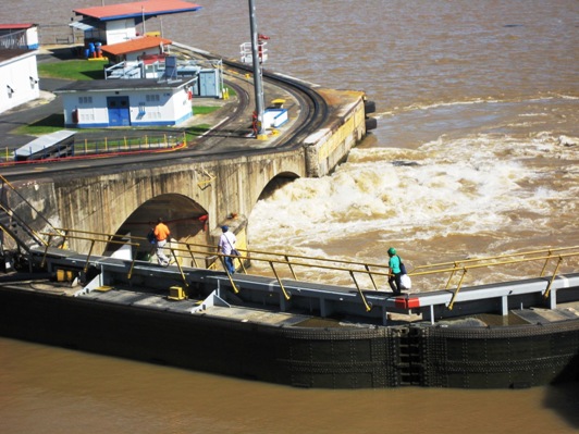 letting out the water from Pedro Miguel lock